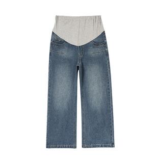 ellieluke孕妇阔腿裤子春秋外穿小个子新款托腹弯刀牛仔长裤春装