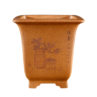 高档精品名家许成安大号高四方飘口纯正原矿黄段泥紫砂兰花盆景盆