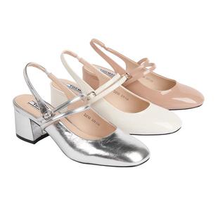 Toomanyshoes女鞋2025新款怦然心动粗高跟包头凉鞋银色复古玛丽珍