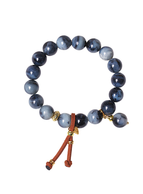 天然和田玉聚墨色青花籽料圆珠原创搭配款手链 女款玉石手串饰品