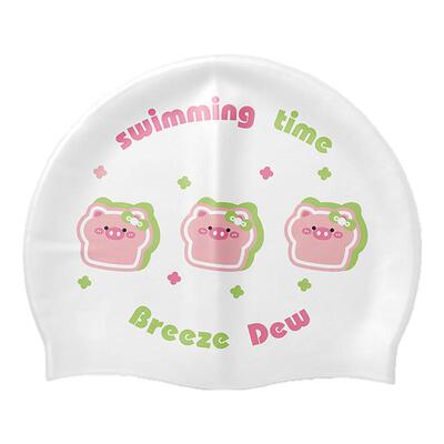 BreezeDew面包小猪专业竞速泳帽女款可爱粉色小头加大硅胶泳帽