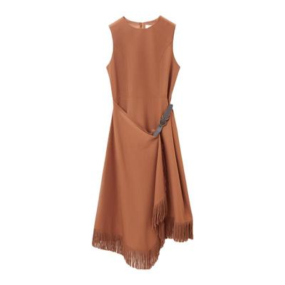 OVV秋冬新款女装不规则流苏下摆装饰皮扣复古无袖连衣裙