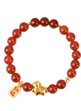 天然红玛瑙马本命年马上有钱手串