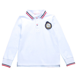 儿童白色t恤长袖男童女童翻领polo衫带领小学生校服班服春秋加绒
