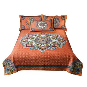 牛奶宝宝绒床盖被枕套三件套欧式大版花加厚夹棉绗缝双面可用炕单