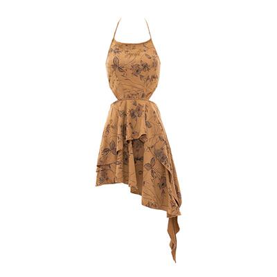 原创提花连衣裙麂皮棕色不规则