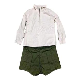 六七十年代老式纯棉女衬衣上白下绿纯棉粗布解放时期本白衬衣套装