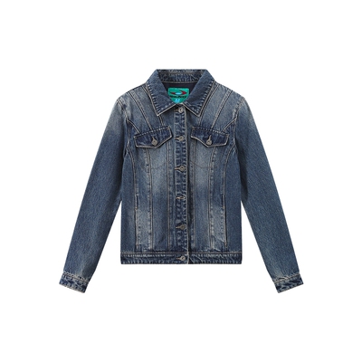 江南先生NewJNXS重磅复古翻领挺括牛仔外套春修身短款正肩夹克女