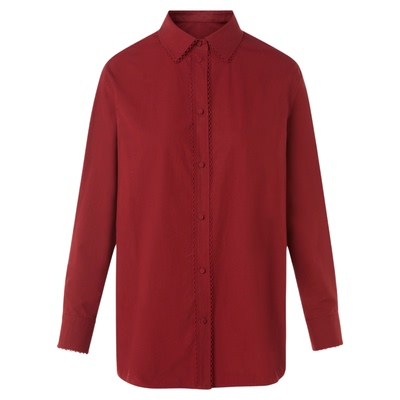 【MONEY HONG】朗姿纯棉绑带设计感优雅蕾丝边衬衫女2026春季新款