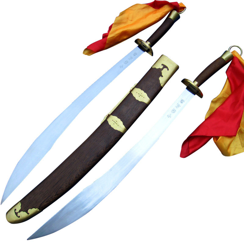 龙泉古羽宝剑刀剑 鸡翅木环首硬双刀 太极硬刀武术重刀 未开刃