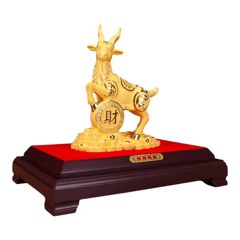 绒沙金招财羊摆件带防尘展示盒