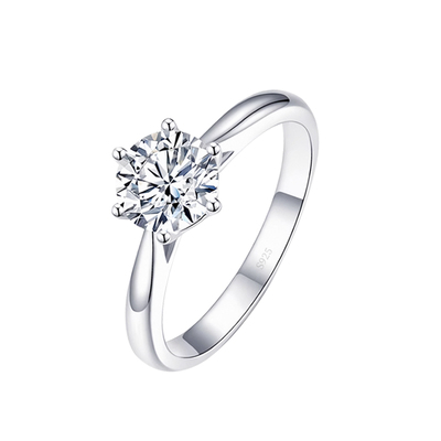 莫桑钻女戒纯银一克拉经典六爪