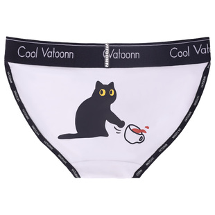 黑猫动物印花女纯棉内裤高开叉低腰大码不卷边抑菌裆三角裤纯色款