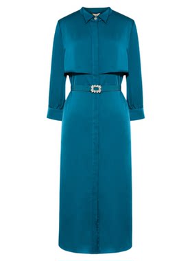 【青山远黛】粉蓝衣橱2026春装新款光感优雅飘片翼领礼服连衣裙女