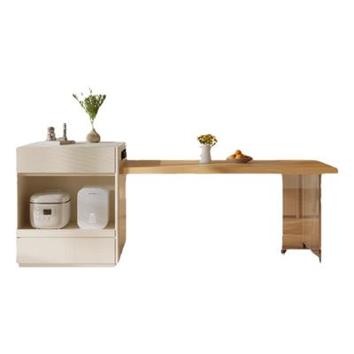 原木奶油风岛台餐桌一体家用