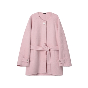 LE.SHERO原创设计幼年羊驼毛中款系带绒毛羊毛双面呢手工大衣女款