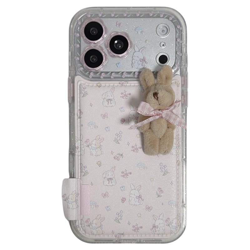 美牧韩系粉色碎花立体兔子适用iphone18promax手机壳苹果17promax新款15女16pro卡通可爱14甜美1