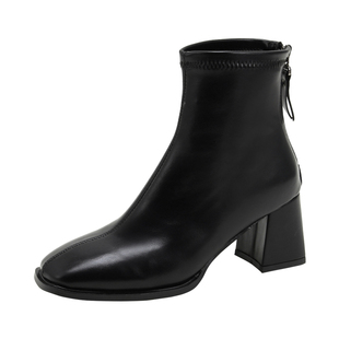 小码女鞋313233短靴2023新款32码粗跟高跟瘦瘦靴女小个子增高加绒