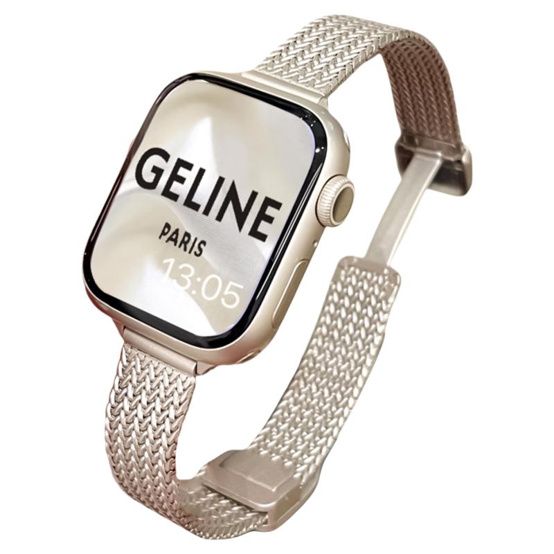 适用苹果手表表带s10 iwatch8麦穗磁吸卡扣applewatch9金属S9不锈钢s8女士运动SE新款7代小蛮腰s7夏季高级感