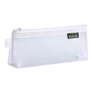 简约透明笔袋网纱三角立体大容量文具袋可入考场男女生男孩款铅笔盒初中高考专用高颜值铅笔袋小学生文具盒