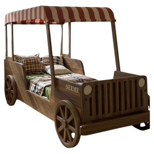 喜力美儿童床汽车床男孩带护栏卧室中古风小户型复古帐篷床男童房