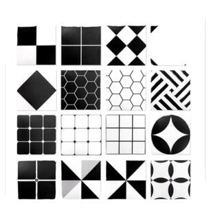 北欧复古瓷砖300*300黑白小花砖卫生间厨房阳台地砖几何花片墙砖