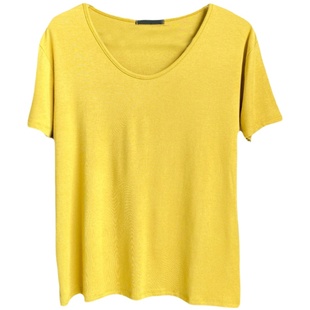 绿色莫代尔短袖面膜t恤女装2026春夏新款宽松胖mm遮肚V领冰丝上衣