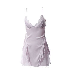 性感睡衣女带胸垫吊带睡裙轻熟御姐家居服蕾丝缎面纯欲短裙冬新款