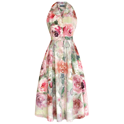 衬衫气质复古印花怀旧显瘦连衣裙