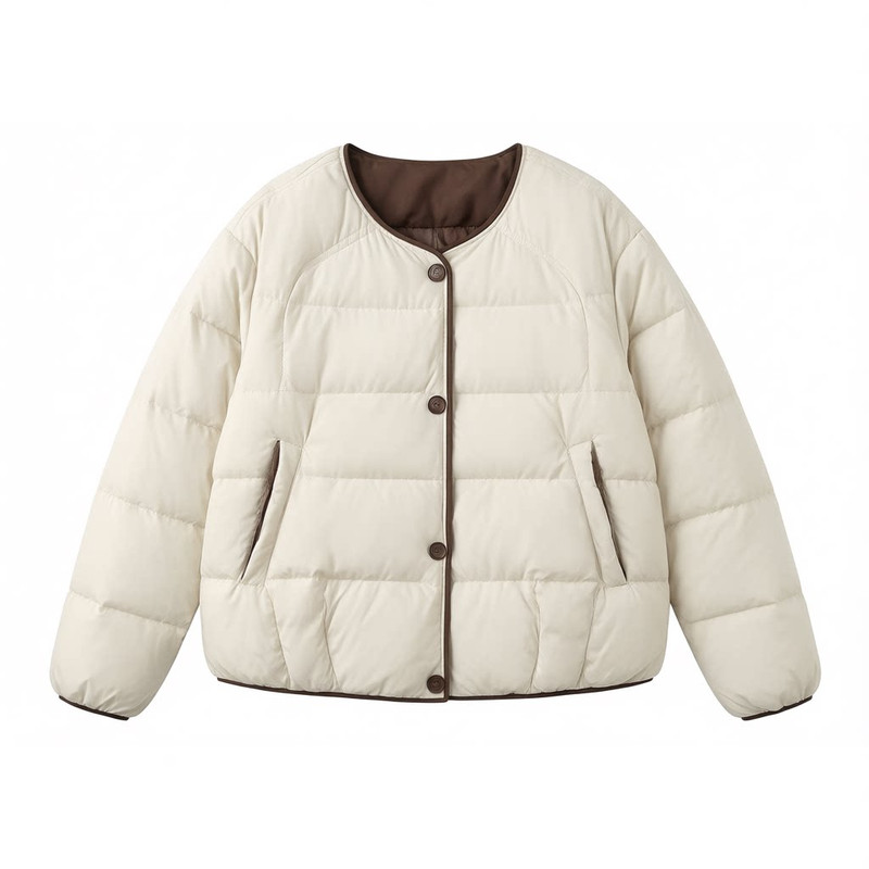 韩系轻薄保暖拼色短款羽绒服女款