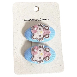 念念新款韩系几何格纹小动物儿童发夹女童爱心刺绣发卡边夹刘海夹