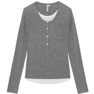 美特斯邦威毛衣女春季新款修身内搭灰色打底衫圆领针织羊毛衫