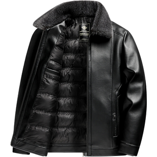新款爸爸秋冬装外套中老年加厚翻领真皮皮衣男爷爷老人保暖皮夹克