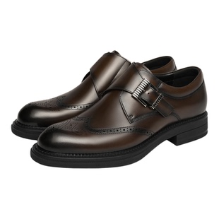 VOLO犀牛男士皮鞋男正装商务2025新款冬布洛克男鞋真皮雕花孟克鞋