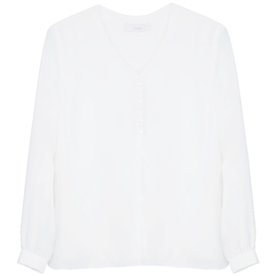 Lavinia 法式复古春秋新款白色v领修身显瘦气质衬衫衬衣女Q25C101