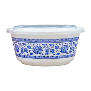 青花碗一次性餐盒加厚塑料500ml饭碗外卖打包盒子野餐盒商用汤碗