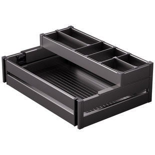 拉篮厨房橱柜碗架内置铝合金双层抽中抽屉式三层厨柜碗碟收纳碗篮