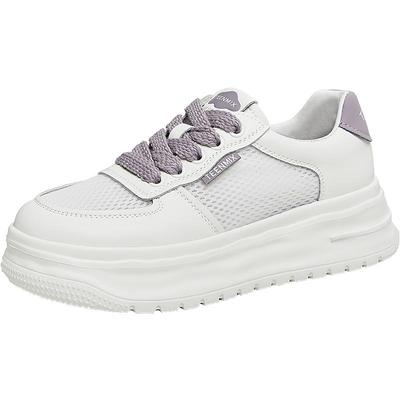 天美意春夏新款网面透气厚底小白鞋运动板鞋女休闲鞋子