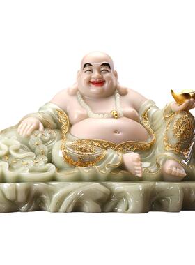 秦歌汉白玉大肚弥勒佛像家用摆件
