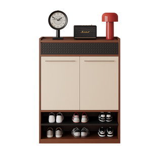 鹊松鞋柜家用门口收纳柜一体靠墙中古风入户超薄玄关柜2026新款