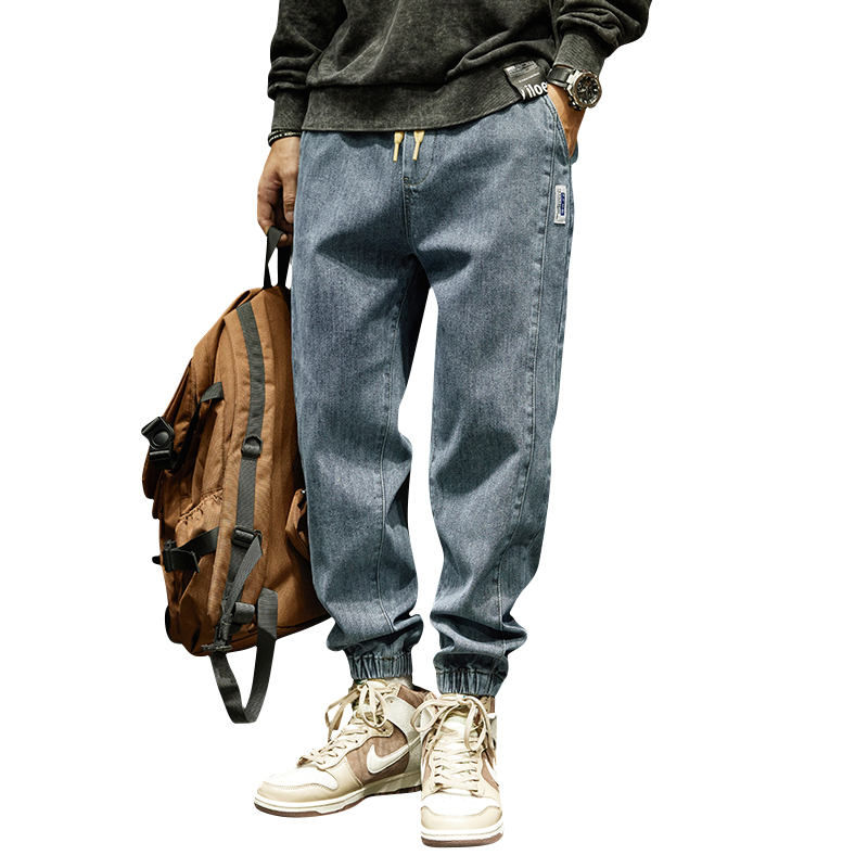 复古水洗牛仔裤子男潮牌宽松大码束脚裤秋季2025新款休闲哈伦长裤
