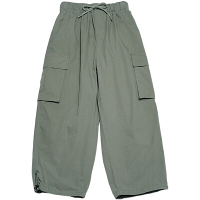 日系复古松紧腰双口袋休闲裤