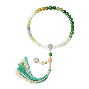 周大生和田玉平安扣手串女碧玉玉髓玛瑙串珠手链生日礼物送女友