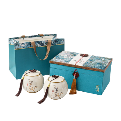 布艺茶叶包装陶瓷罐礼盒半斤