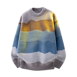 WASSUP PALM毛衣男女2025新款秋冬季情侣美式宽松条纹针织衫上衣