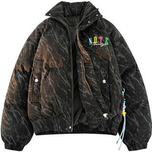 NOTEARS 灯芯绒扎染加厚美式宽松复古字母刺绣面包棉服男女同款