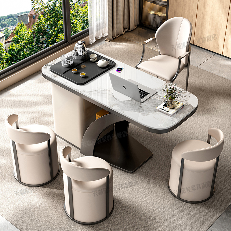阳台茶桌椅组合2025新款小型高端岩板烧水壶一体嵌入式家用小茶台