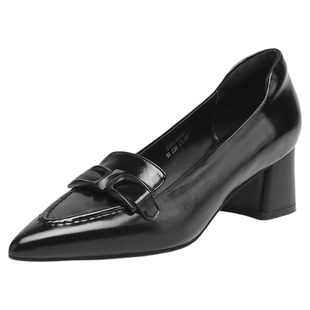 星期六法式复古尖头小皮鞋女配裙子软底新款粗跟通勤乐福深口单鞋