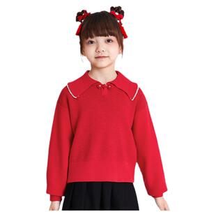 巴拉巴拉女童毛衣中大童女孩针织衫儿童红色上衣秋冬款童装拜年服