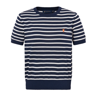 POLOWALK短袖针织衫女式春夏新品韩系圆领条纹时尚简约上衣女